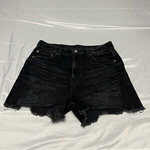 American Eagle 90s Boyfriend Shorts Size 4 Black Denim Distressed High rise